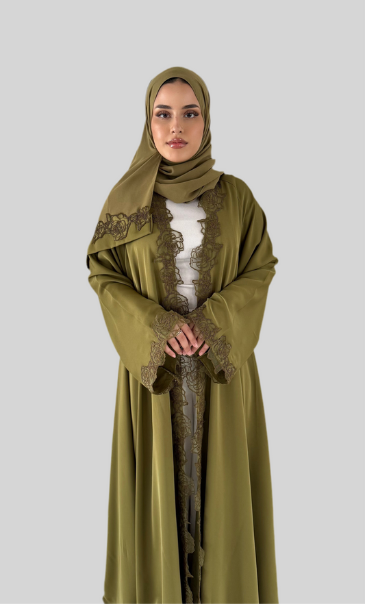 Nida Open Lace Abaya Olive