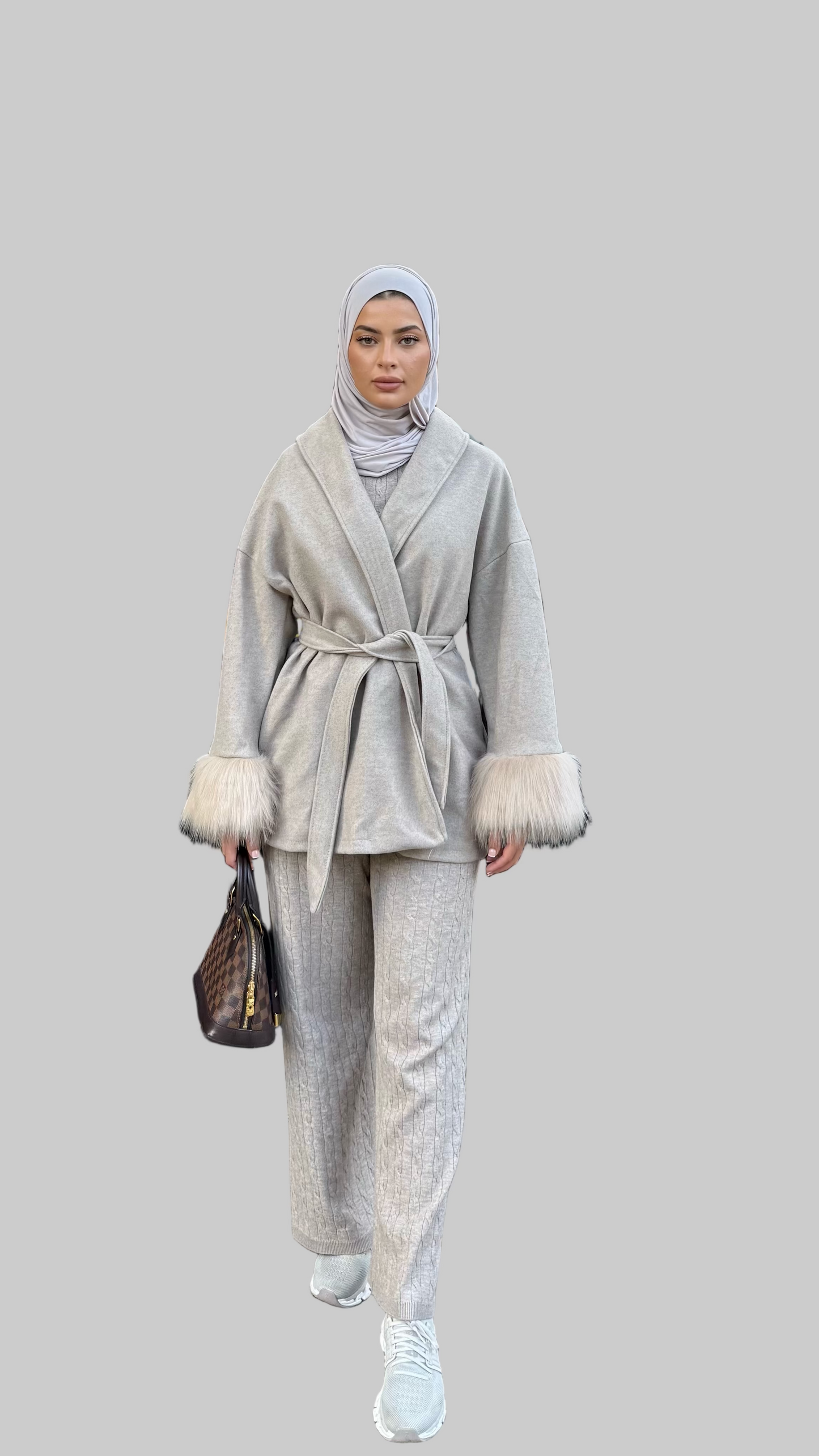 Fur Sleeved Winter Coat - Beige