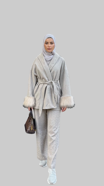 Fur Sleeved Winter Coat - Beige